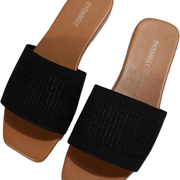 Women's Faux Leather Slip On Square Toe Sandals Summer Casual Flat Shoes - Picture 1 of 6